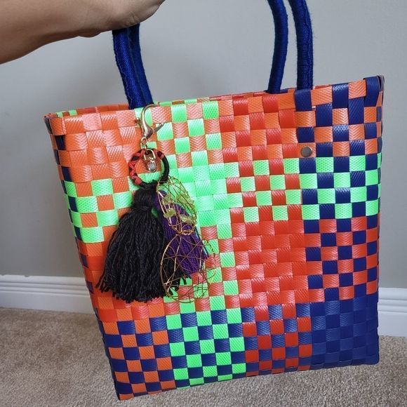 Market baskets handmade with recycled materials plastic knitted decor - Picture 2 of 5